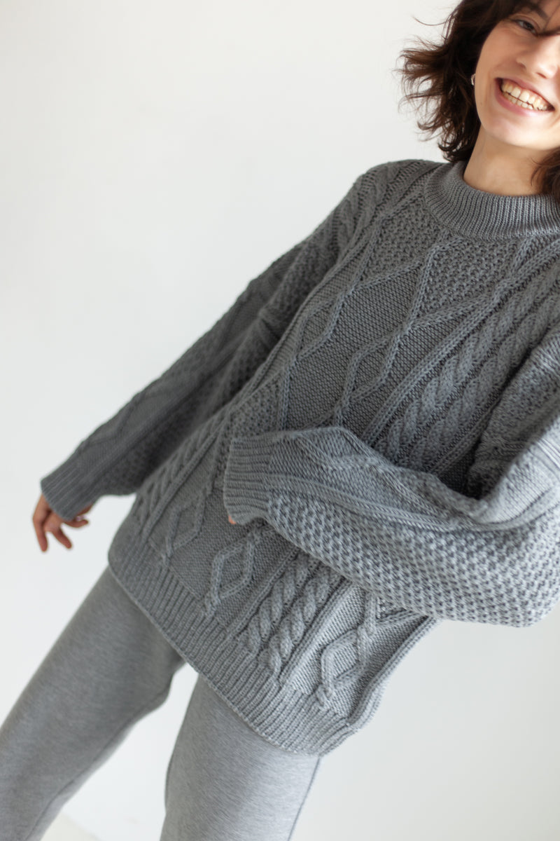 Nonna 100% merino vilnos megztinis su pynėmis Pilkas