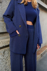 Forza Pinstripe Knitted 100% Merino Blazer Navy *NEW*