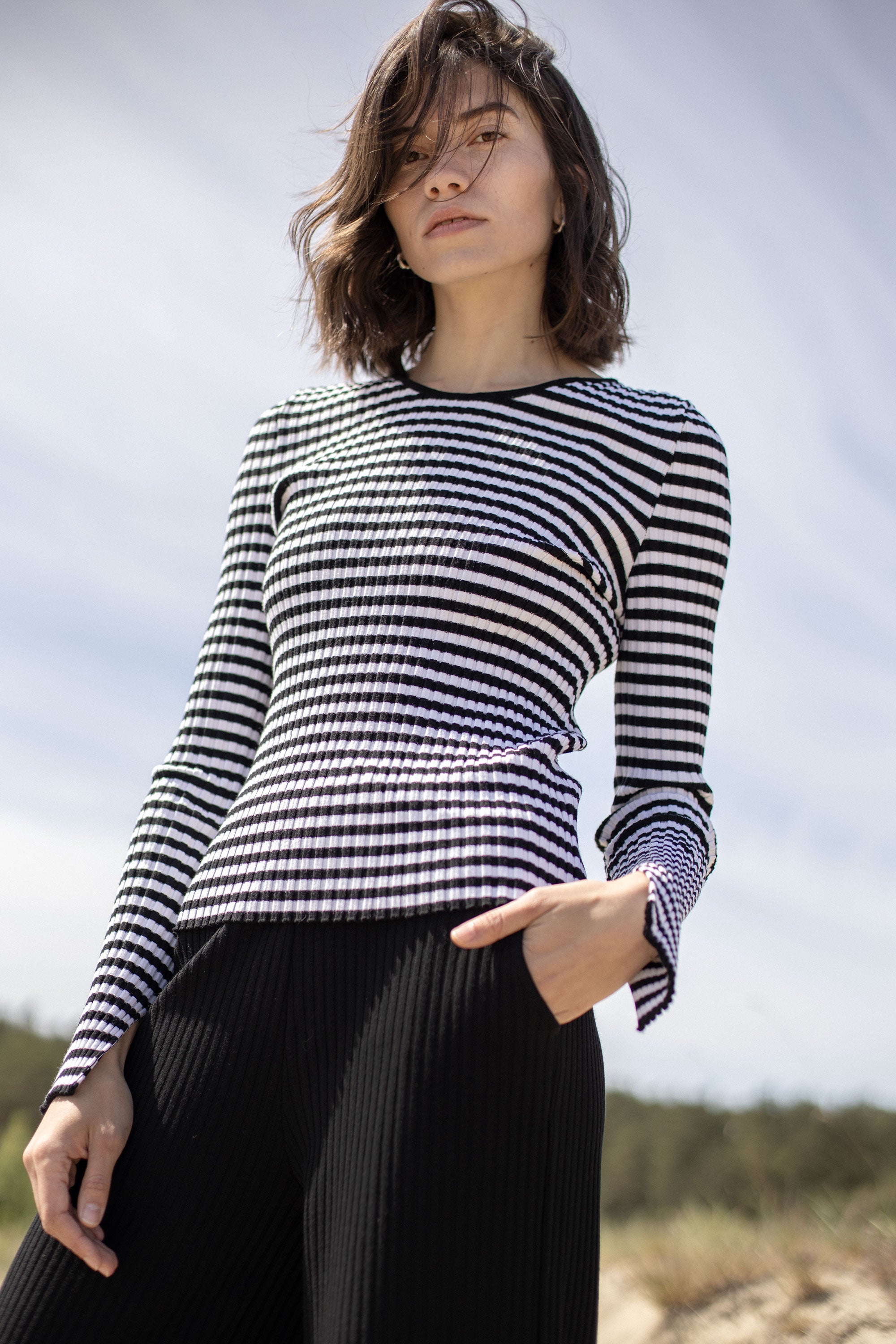 Brera Ribbed Long-Sleeve Top Black Stripes