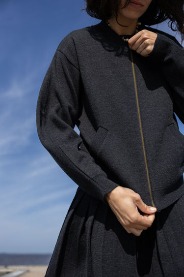 Onda 100% merino bomber stiliaus švarkas Juoda Melanžas
