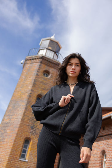 Onda 100% merino bomber stiliaus švarkas Juoda Melanžas