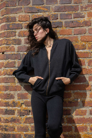 Onda 100% merino bomber stiliaus švarkas Juoda Melanžas