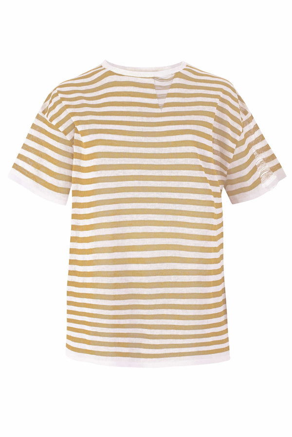 Energia Ripped Linen T-shirt Caramel Striped