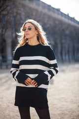 Marina Striped Merino Sweater Black